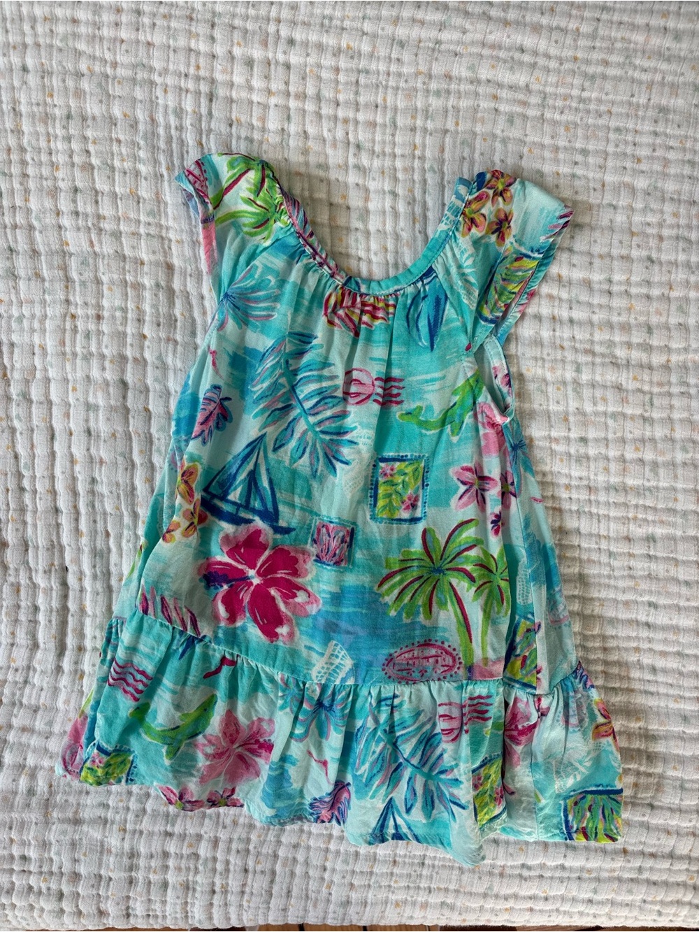 The Children's Place Turquoise Blue Tropical Floral Ruffle Dress